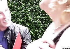 Bushy big beautiful woman enticed by stranger