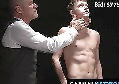 The slave boy got his hole banged by Cain Marko's big shaft while sucking Dillion Stone's kn