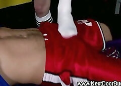 Sporty jocks get off in the locker room