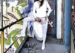 Bride stripping in abandon Building and trolling arround