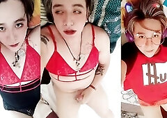 trans in red underware