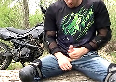 hunky biker jerks off