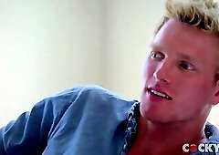 Hot jock fuck himself and then cum all over him