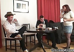 Strip poker leads to old threesome orgy