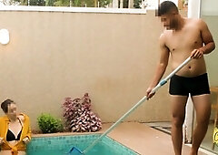 My ass got filled with cum during an amazing threesome in the pool