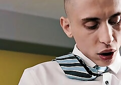 Gay boss fucked tattooed gay doggystyle in the ass in the office