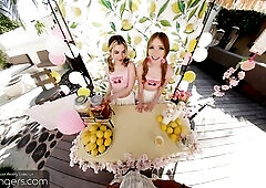 VR Bangers: Hawt Women In Pink Pants Bang U After A Glass Of Limonade In A FFM 3some