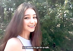 Asian Slut Gets Lost and Fucked Hard by Two Huge Cocks in the Wild